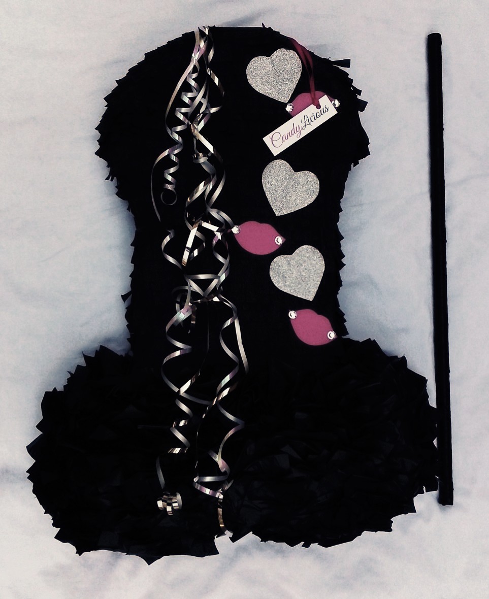 pecker-pinata--black-with-pink-kisses-silver-glitter-hearts-&-metallic-string-detail