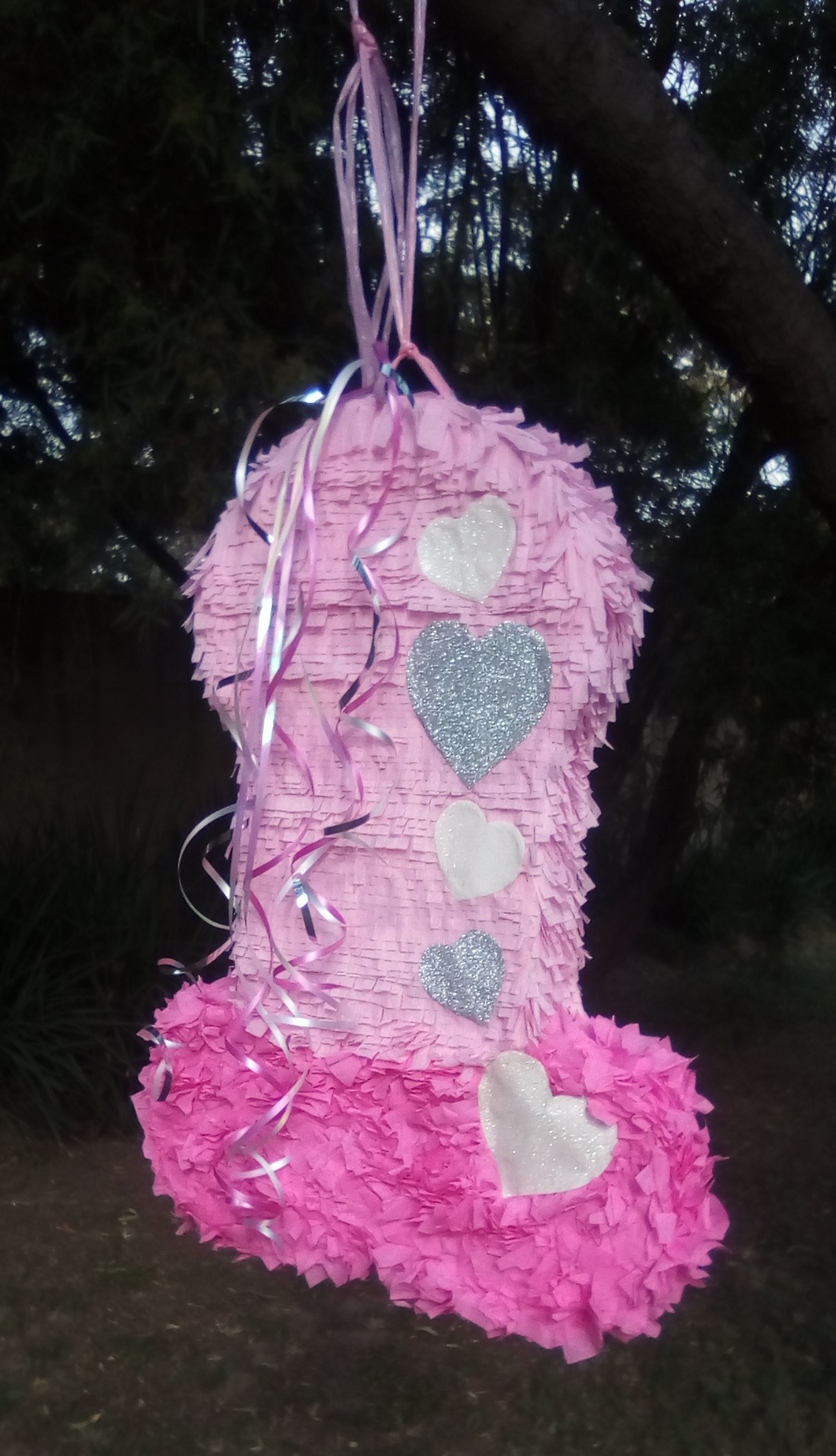 pecker-pinata--pink-&-cerise-with-silver--incl-bat-&-blindfold